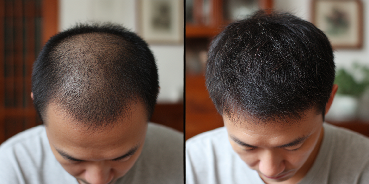 Kopfhaut-Tattoo Vorher und Nachher - Haardichte-Wiederherstellung mit Mikropigmentierung